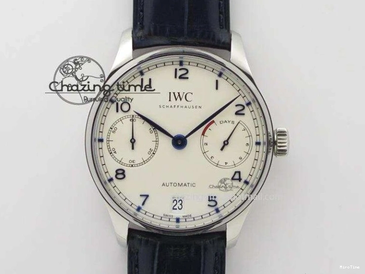 MIROTIME 0207 Portuguese Tourbillon IW5046 SS ZF Best Edition White Dial Blue Markers on Blue Leather Strap Fashionable 7149